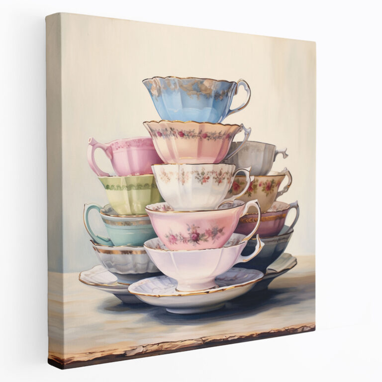 Still Life Wall Decoration - Antique Teacups - Still Life, Antique Teacups, Canvas Wall Art, Watercolor Painting