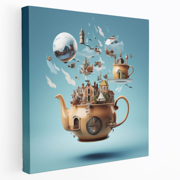 Still Life Canvas Print: Surreal Digital Collage - Floating Teapot - Still Life, Canvas, Wall Art, Still Life