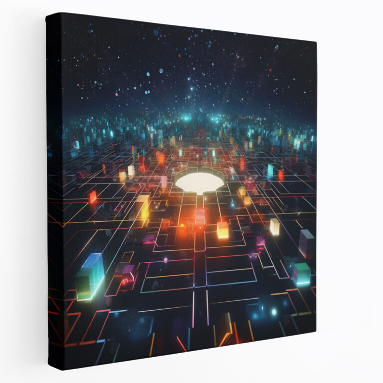 Neon Star Map Wall Art - Star Map, Modern, Abstract Digital Art, Canvas