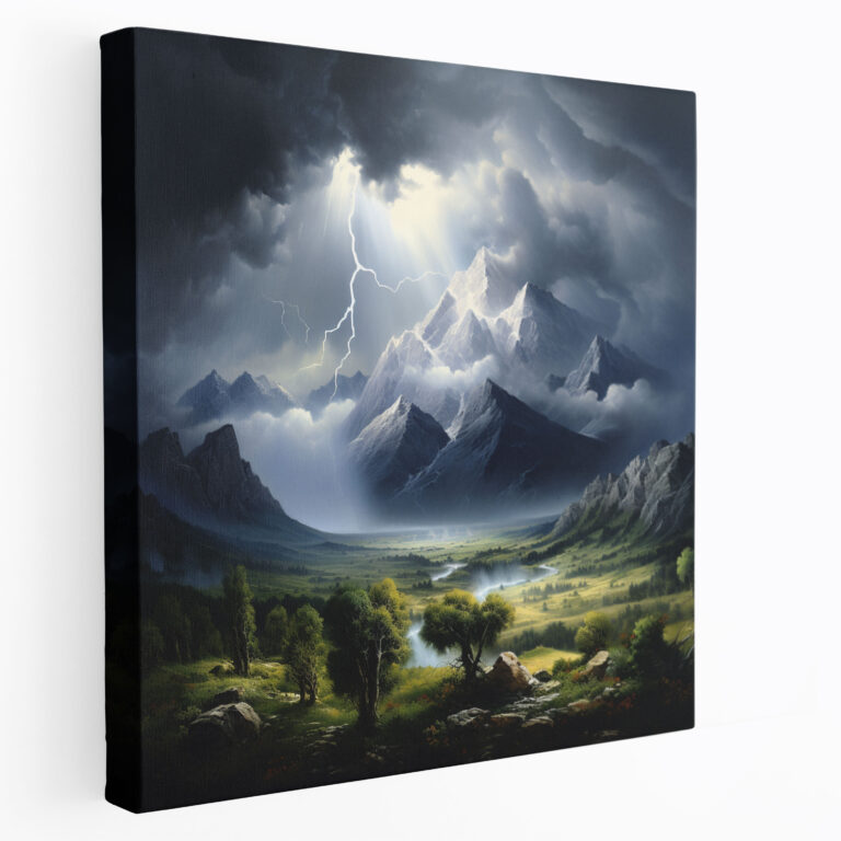 Majestic Storm Canvas Print - Storm, Storm Canvas Print, Realistic Oil Painting, Mountain Range Wall Art