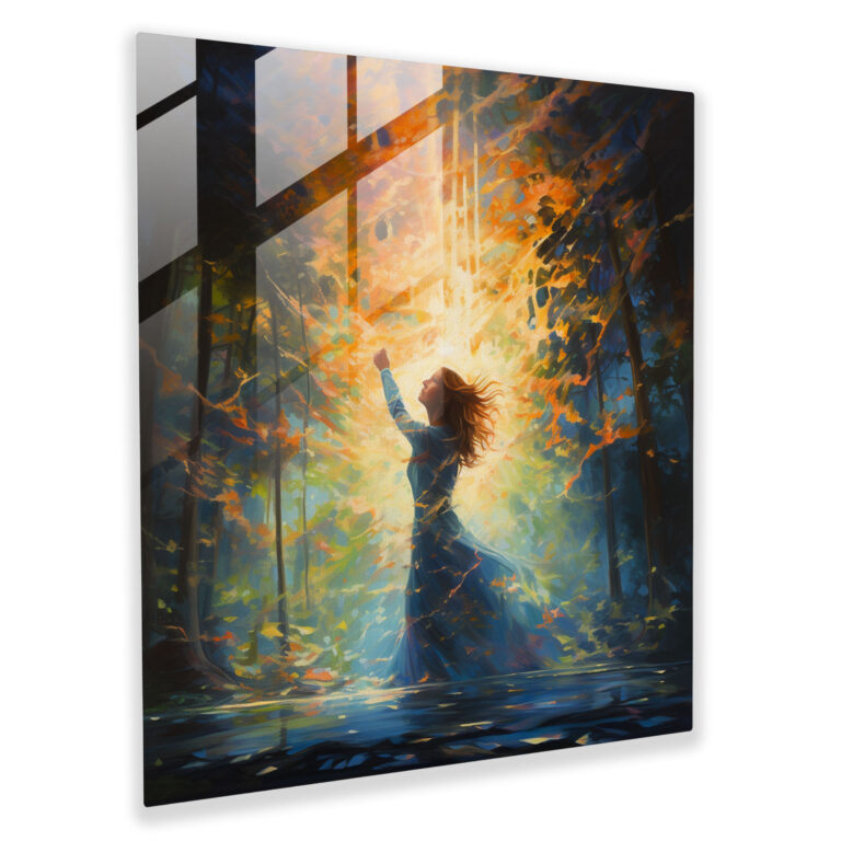 Divine Light Glass Print - Spiritual, Mystical Forest, Woman, Glass Wall Art