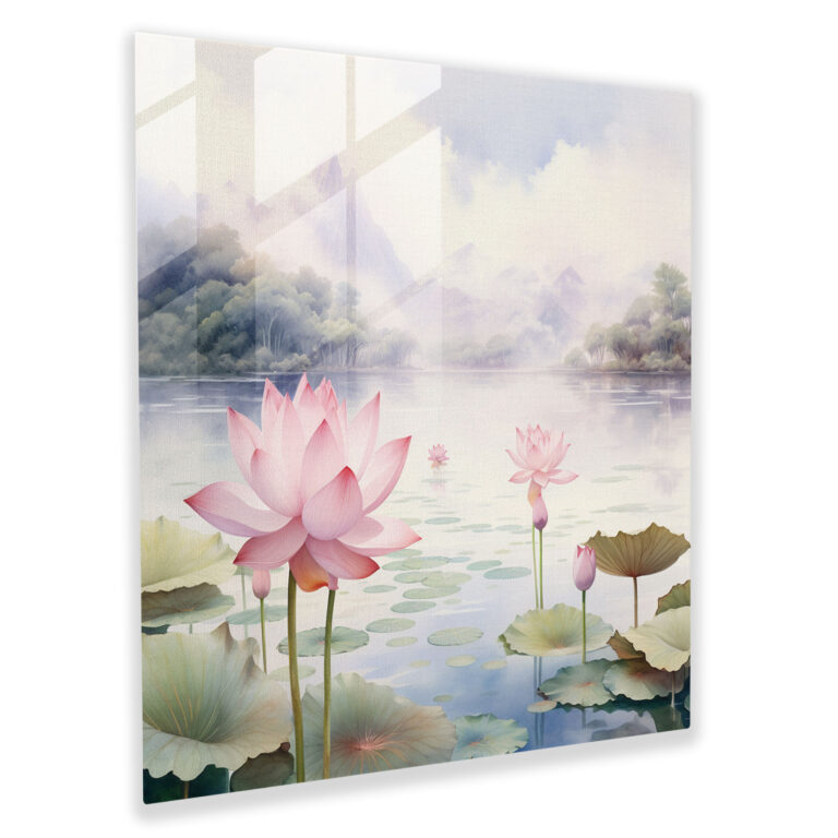 Serene Lotus Glass Print - Spiritual, Home Decoration, Glass Wall Art, Wall Decoration