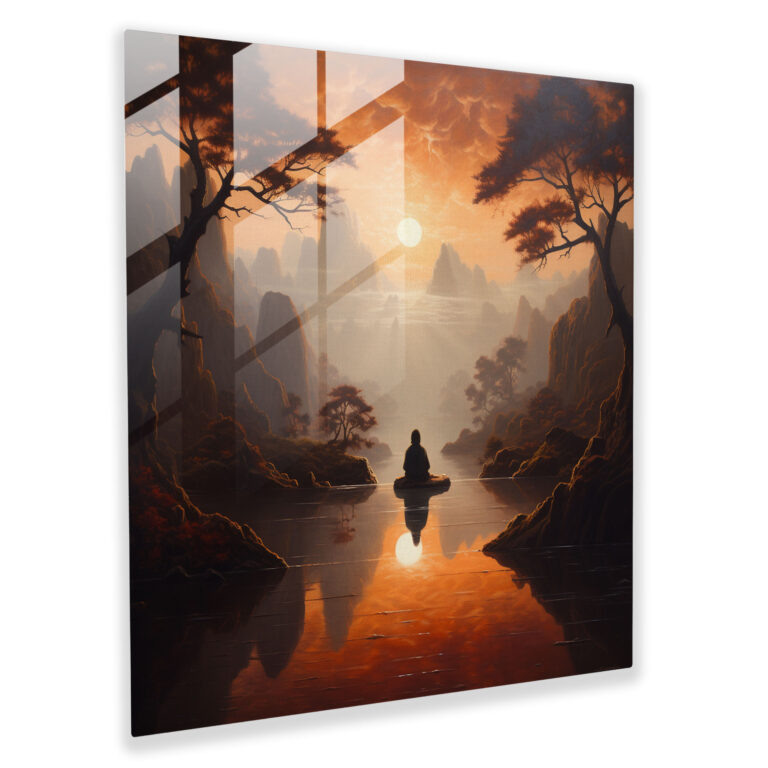 Tranquil Sunrise Glass Print - Spiritual, Meditation, Glass Wall Art, Home Decoration
