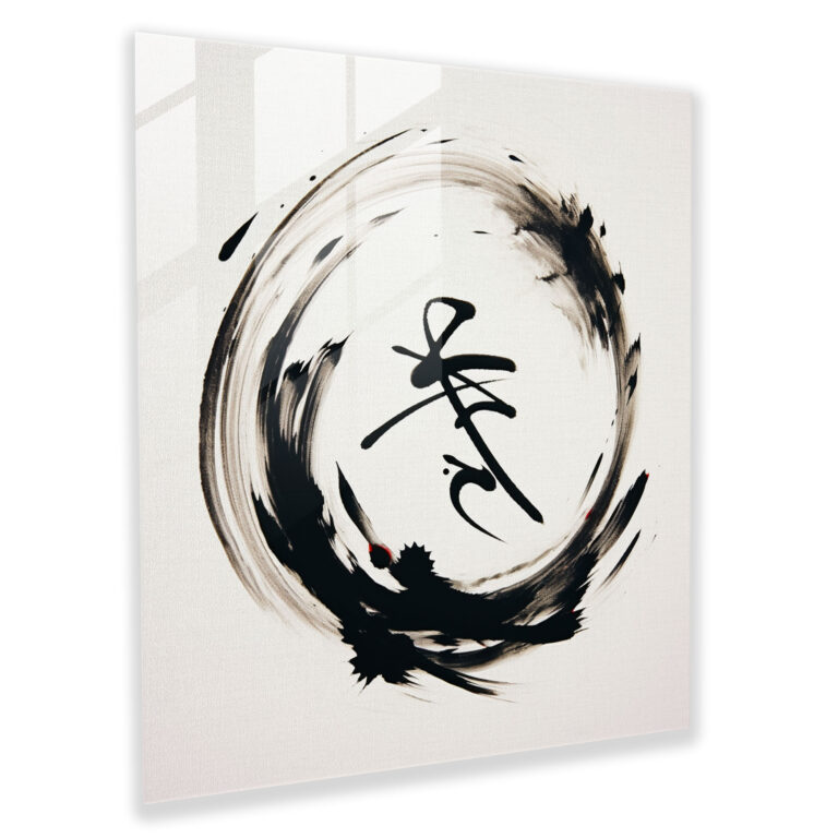 Elegant Wisdom Glass Print - Spiritual, Glass Art, Zen-Inspired Calligraphy, Home Decoration