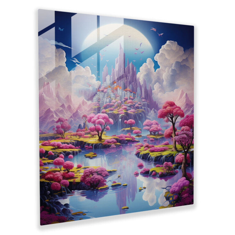 Spiritual Islands Glass Print - Spiritual, Floating Islands, Surreal Landscape, Home Decoration