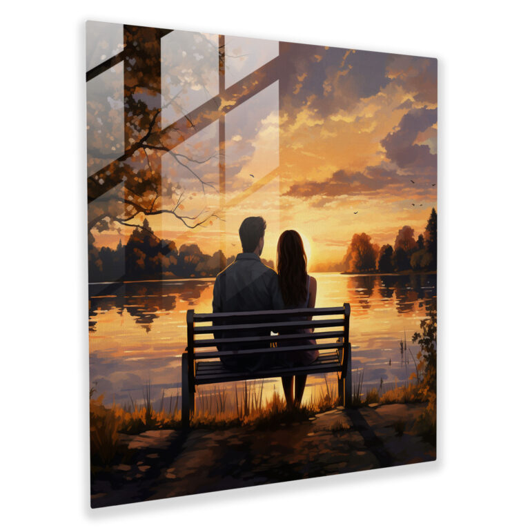 Romantic Retreat Glass Print - Sunset, Wall Decoration, Lake, Realistic Painting