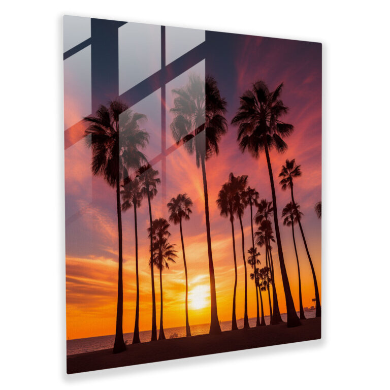 Sunset Silhouettes Glass Print - Sunset, Wall Decoration, Contemporary Photography, Glass Print