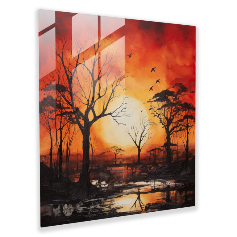Fiery Embrace Glass Print - Sunset, Glass Art, Home Decoration, Fiery Sunset