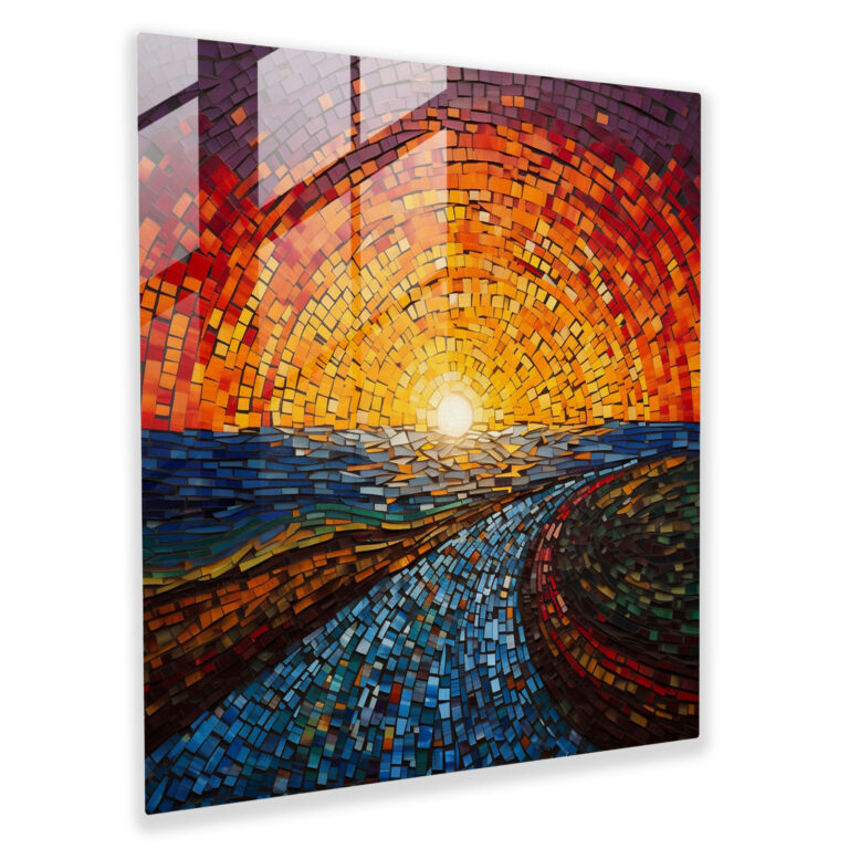 Colorful Mosaic Sunset Glass Print - Sunset, Glass Wall Art, Contemporary Mosaic Design, Modern Art