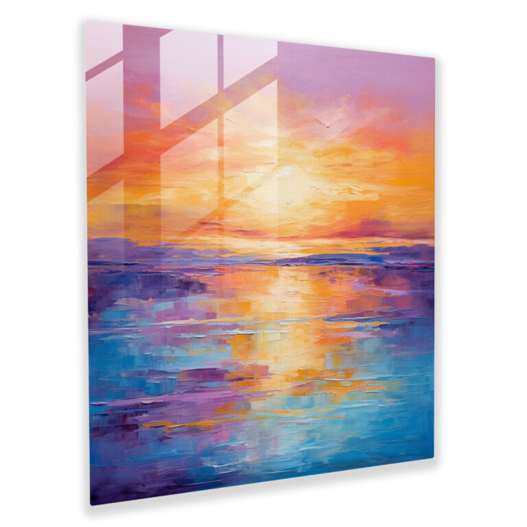 Sunset Serenity Glass Print - Sunset, Serene, Modern Art, Home Decoration
