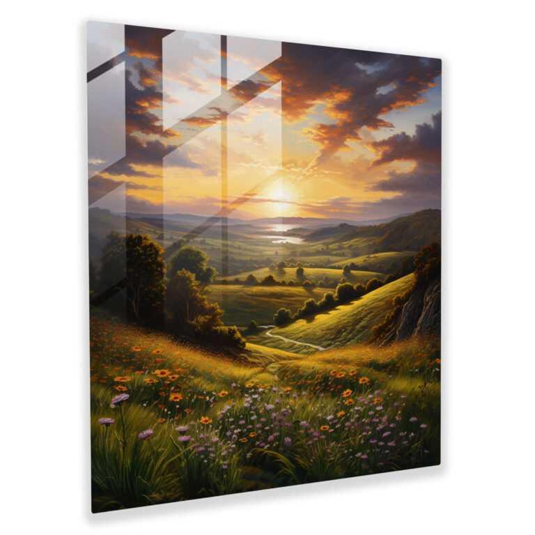 Serene Countryside Glass Print - Sunset, Sunset, Countryside Landscape, Calmness