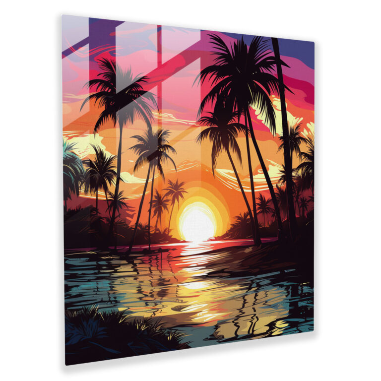 Retro Sunset Glass Print - Sunset, Pop Art Illustration, Retro Sunset, Glass Print
