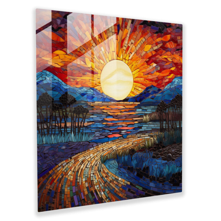 Mosaic Sunset Glass Print - Sunset, Modern Art, Mosaic Glass Art, Sunset