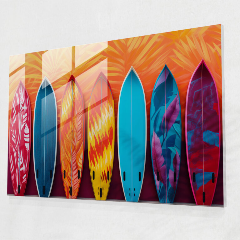 Surf Culture Glass Print - Surf, Wall Decoration, Glass Wall Art, Colorful Background
