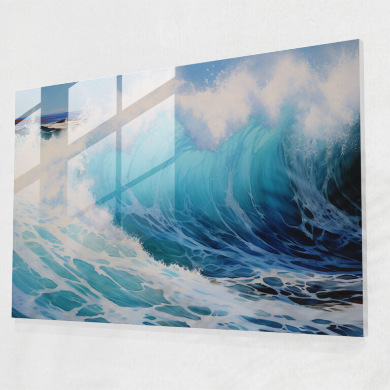 Surfing Glass Print - Surf, Modern Art, Rocky Shoreline, Ocean Waves