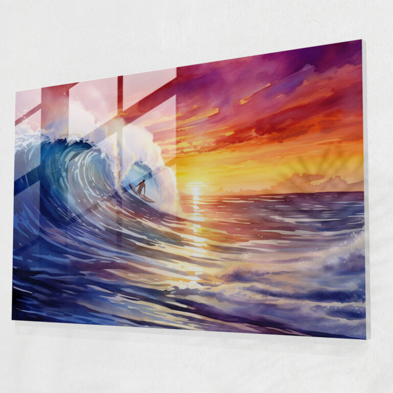 Sunset Surf Glass Wall Art - Surf, Modern Art, Glass Print, Glass Art