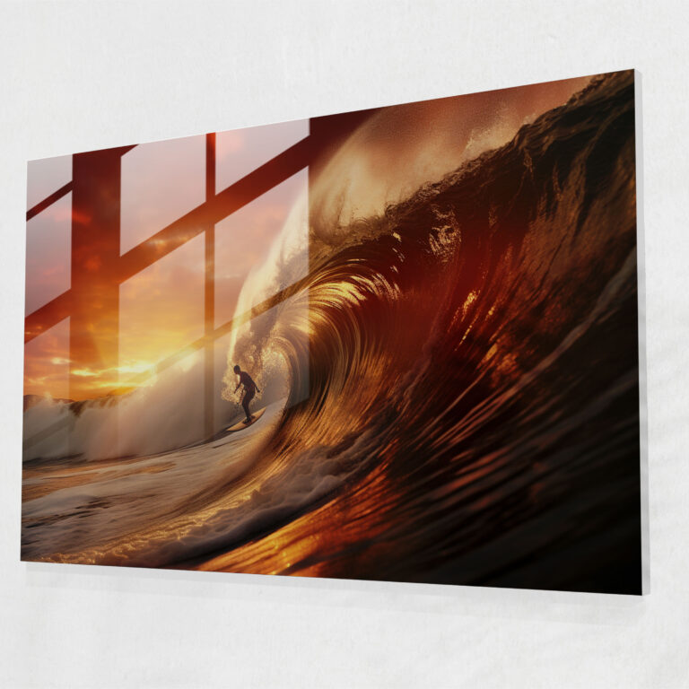 Sunset Surfer Glass Art - Surf, Sunset Surfer Glass Art, Modern Art, Glass Print