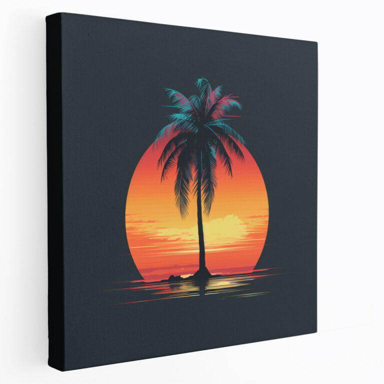 Sunset Palm Tree Canvas Print - Sunset, Canvas Wall Art, Canvas, Glowing Colors