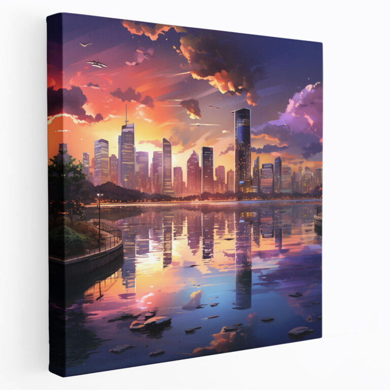 Sunset Cityscape Canvas Print - Sunset, Sunset, Canvas Wall Art, City Skyline