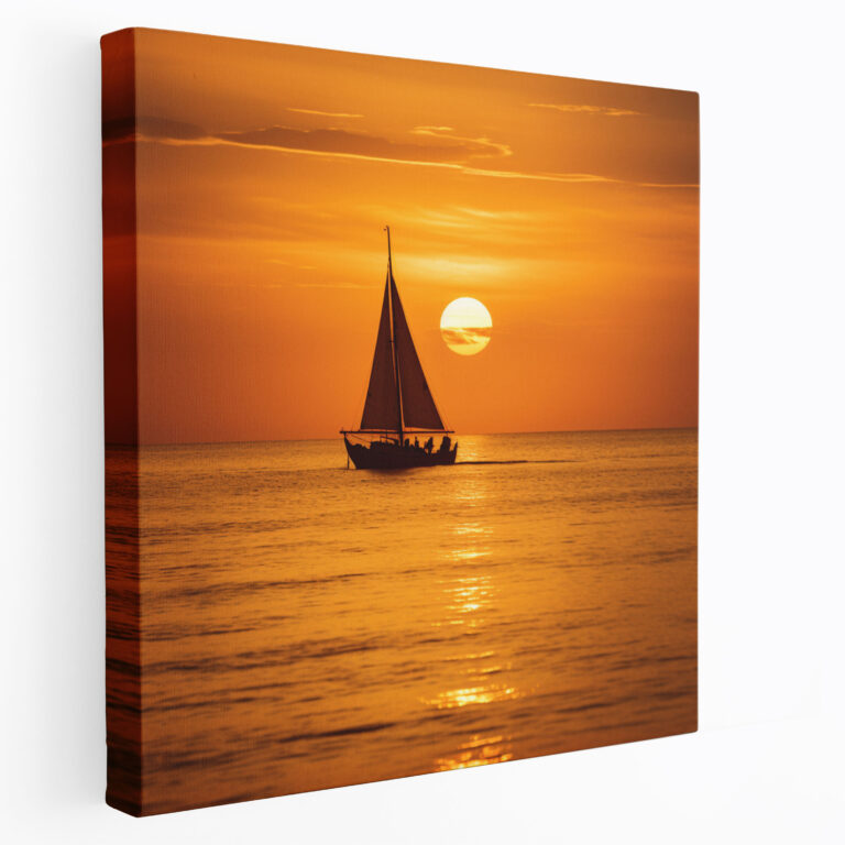 Sunset Boat Canvas Print - Sunset, Sunset, Silhouette Of A Boat, Golden Horizon