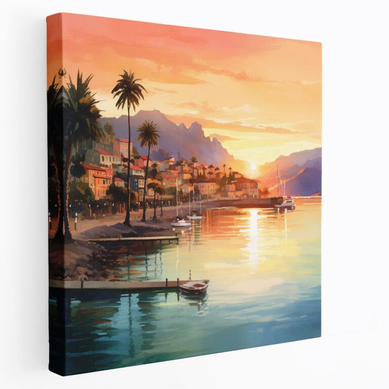 Coastal Sunset Town Canvas Print - Sunset, Stunning Sunset, Home Decoration, Wall Decoration