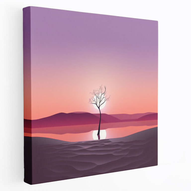 Sunset Tree Canvas Print - Minimalist Wall Art - Sunset, Calming Atmosphere, Tranquility, Minimalist Artwork