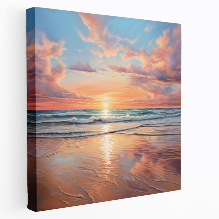 Beach Sunset Canvas Print - Realistic Wall Art - Sunset, Canvas Print, Serene, Canvas Wall Art