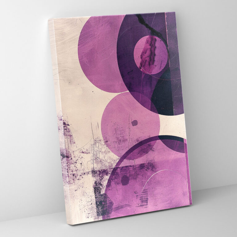 Purple And Pink Circles And Lines Canvas Wall Art In Suprematism Style - Suprematism, Canvas Wall Art, Suprematism, Home Decoration