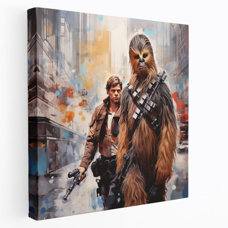 Star Wars Wall Decoration - Mixed Media Han Solo And Chewbacca Canvas Print - Star Wars, Cityscape, Home Decoration, Canvas