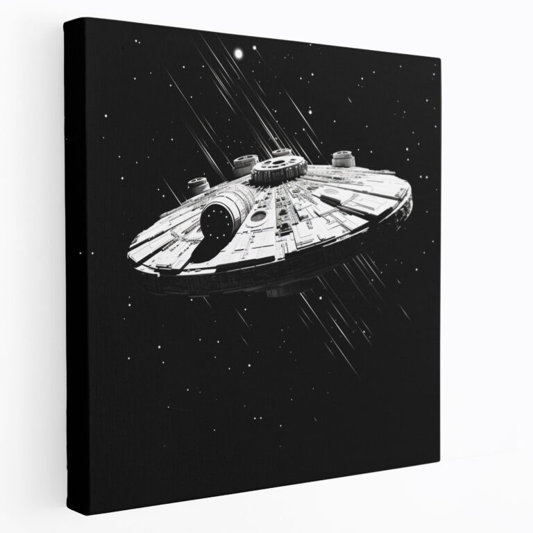 Star Wars Wall Art - Millennium Falcon In Black And White - Star Wars, Wall Art, Minimalistic, Digital Illustration