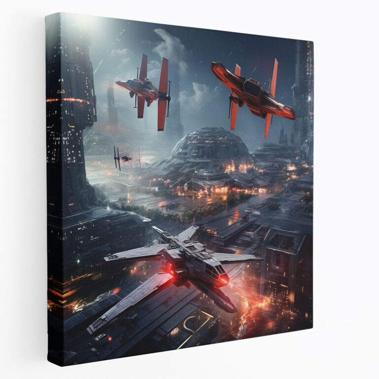 Star Wars Canvas Print - Futuristic Battle Cityscape - Star Wars, Star Wars, Sci-Fi Inspired, Tie Fighters