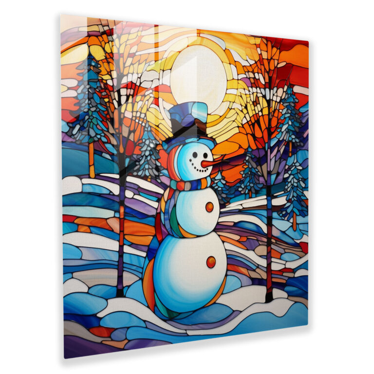 Snowman Glass Print - Snowman, Winter Wonderland, Wall Decoration, Home Decoration