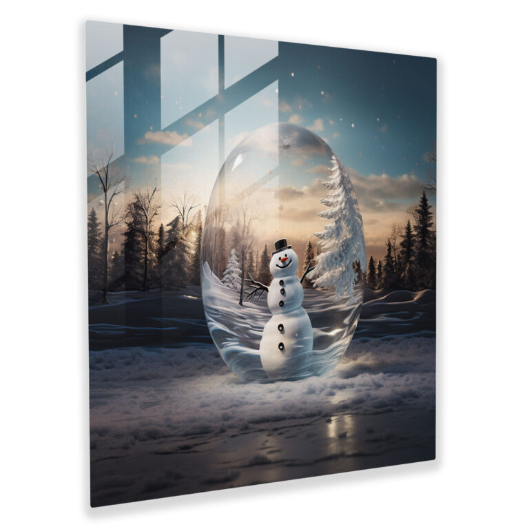 Elegant Snowman Glass Print - Snowman, Snowman, Wall Decoration, Snowy Landscape