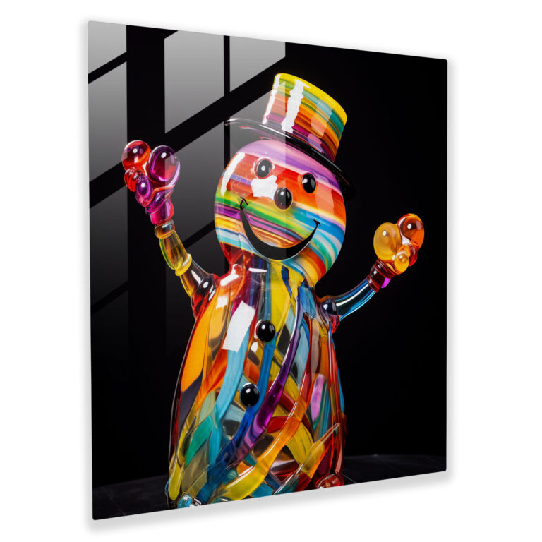 Colorful Snowman Glass Art - Snowman, Glass Wall Art, Vibrant Energy, Home Decoration