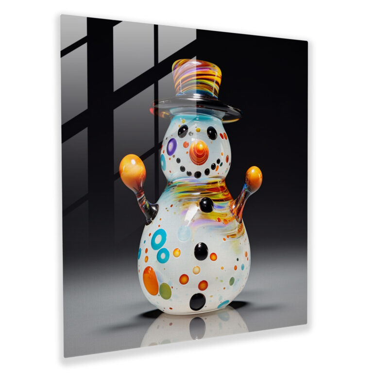 Quirky Snowman Glass Art - Snowman, Modern Art, Playfulness, Exaggerated Features