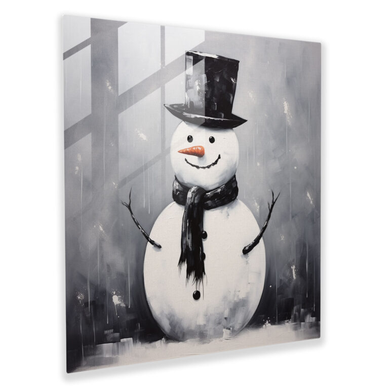 Monochromatic Snowman Glass Print - Snowman, Modern Art, Home Decoration, Modern Aesthetic