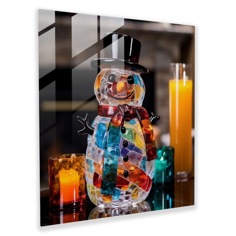 Colorful Glass Print Snowman - Snowman, Home Decoration, Modern Art, Glass Wall Art