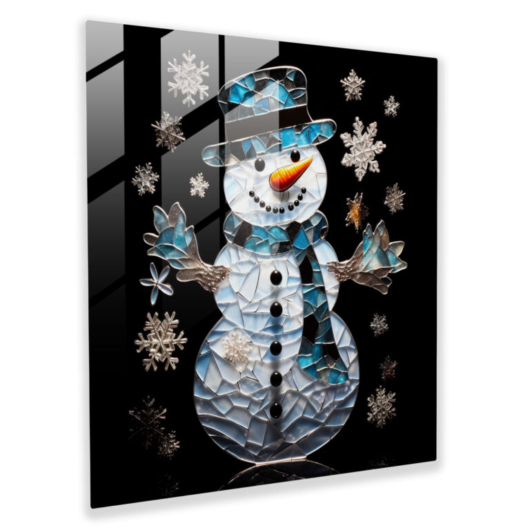 Shimmering Glass Wall Art Snowman - Snowman, Glass Print, Sophistication, Snowman