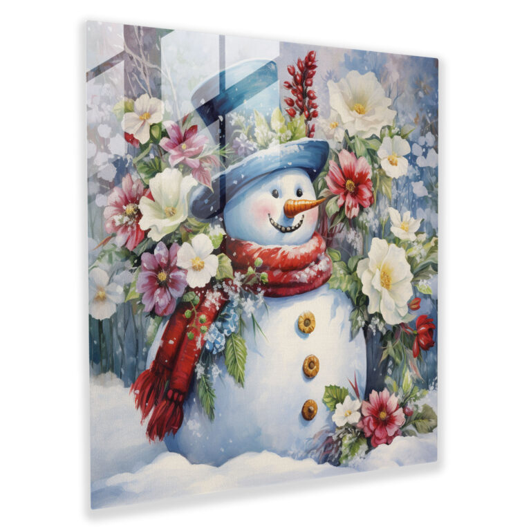 Radiant Glass Print Snowman - Snowman, Modern Art, Vibrant, Radiant