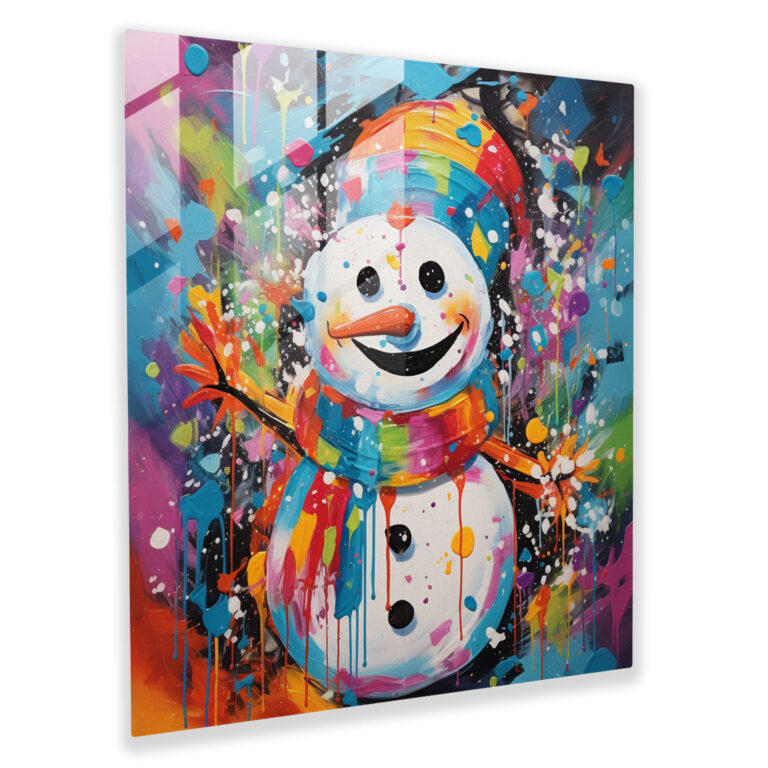 Cheerful Snowman Glass Print - Snowman, Home Decoration, Vibrant Colors, Snowman