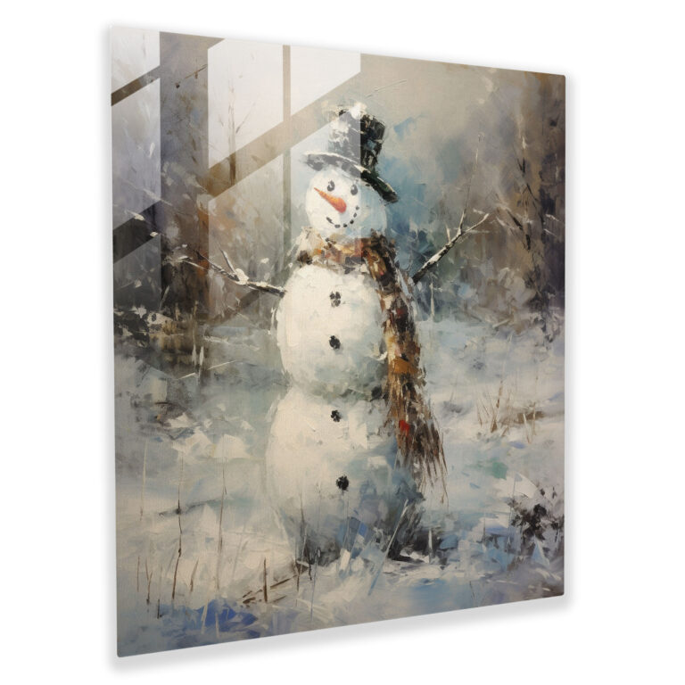 Nostalgic Snowman Glass Print - Snowman, Glass Wall Art, Glass Print, Modern Art