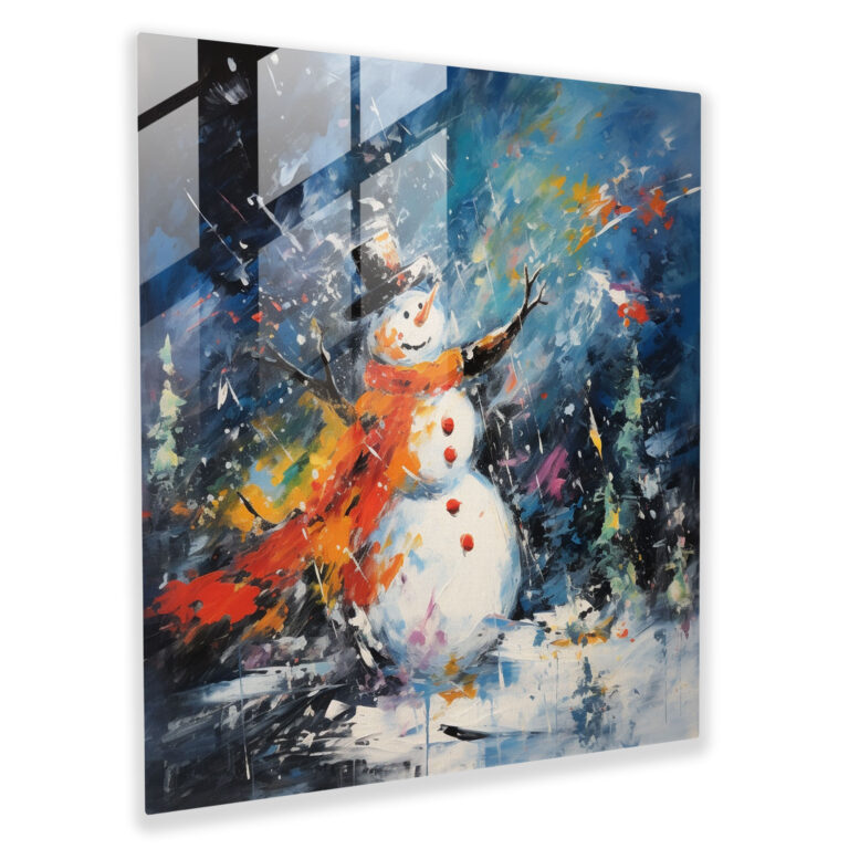 Dynamic Snowman Glass Print - Snowman, Bold Brushstrokes, Home Decoration, Glass Print