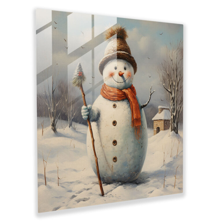 Winter Wonderland Glass Print - Snowman, Winter Landscape, Home Decoration, Modern Art
