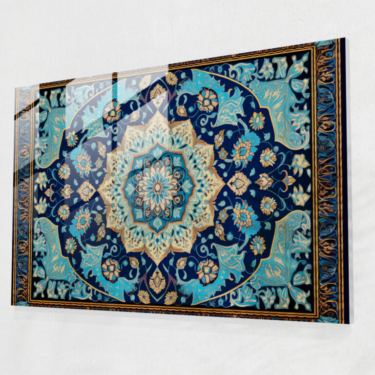 Blue Tile Turkish Carpet Glass Print - Turkish Carpet, Tile-Like Patterns, Turkish Carpet Pattern, Intricate Designs