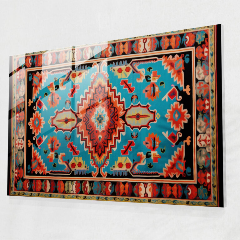 Whimsical Turkish Carpet Pattern Glass Print - Turkish Carpet, Joyful, Vibrant Colors, Modern Art