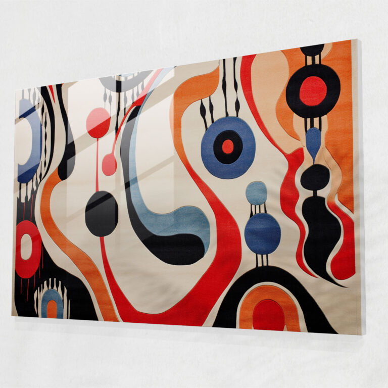 Abstract Turkish Carpet Pattern Glass Wall Art - Turkish Carpet, Wall Decoration, Bold Color Contrasts, Glass Wall Art