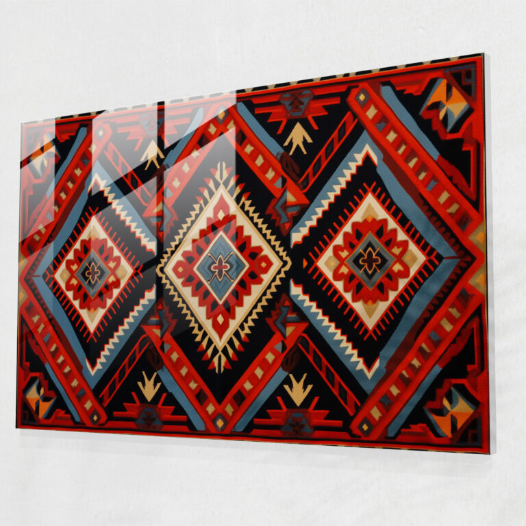 Geometric Turkish Carpet Glass Wall Art - Turkish Carpet, Modern Art, Vibrant, Glass Wall Art