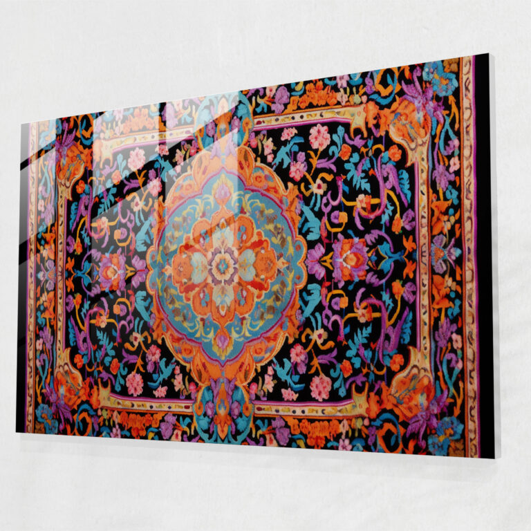 Turkish Carpet Pattern Glass Print - Turkish Carpet, Modern Art, Floral Motifs, Vibrant