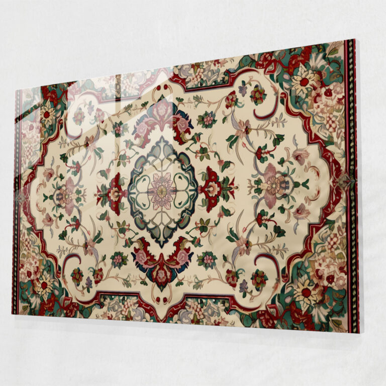 Elegant Floral Turkish Carpet Pattern Glass Print - Turkish Carpet, Wall Decoration, Elegance, Glass Art