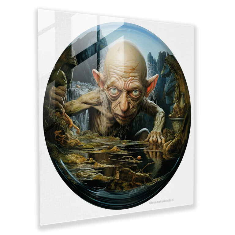 Whimsical Glass Print Of Gollum - The Lord Of The Rings, Wall Decoration, Lord Of The Rings, Home Decoration